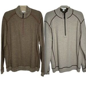 Tommy Bahama Reversible 1/2 Zip Pullover Sweater Gray/Brown Cotton Knit Men's XL